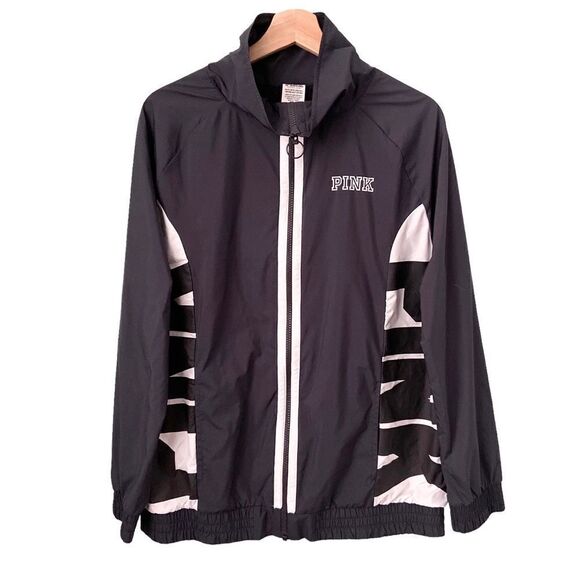 PINK Victoria's Secret Black Front Zip Windbreaker with Pockets in Size XS - Picture 1 of 5